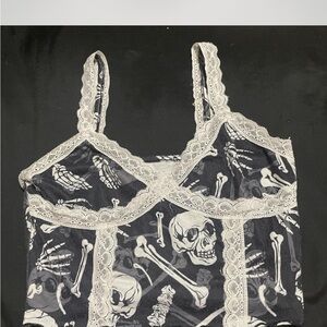 Women's Skull Print Lace Trim Camisole